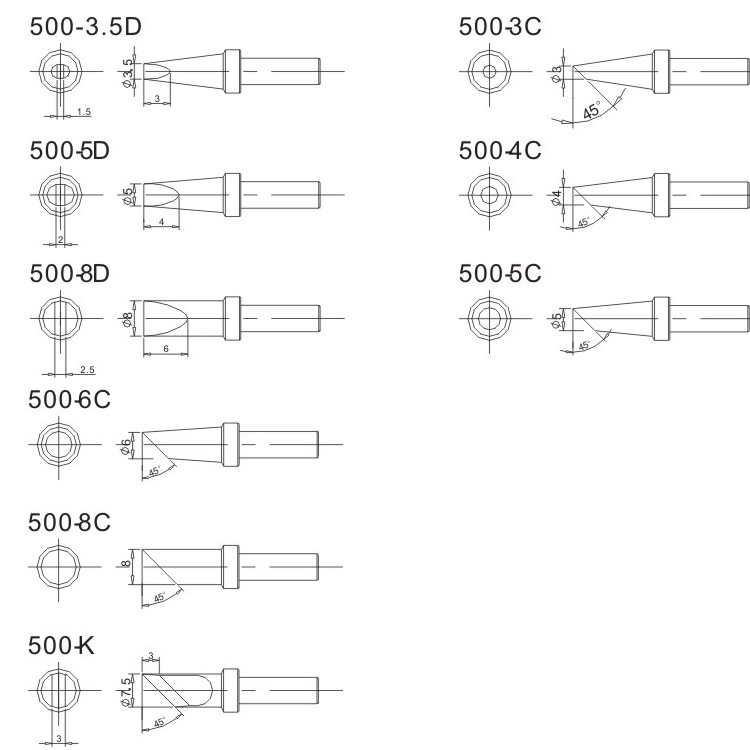 500系列無(wú)鉛烙鐵頭參數